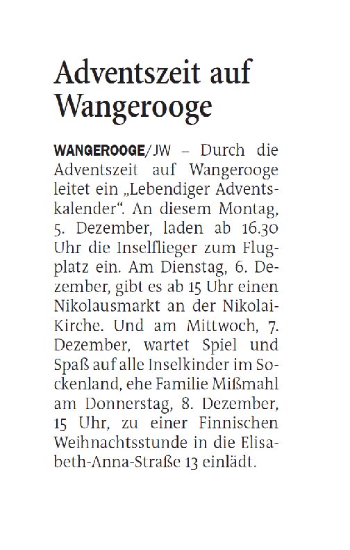 05.12.2022 Jeversches Wochenblatt – Adventszeit auf Wangerooge