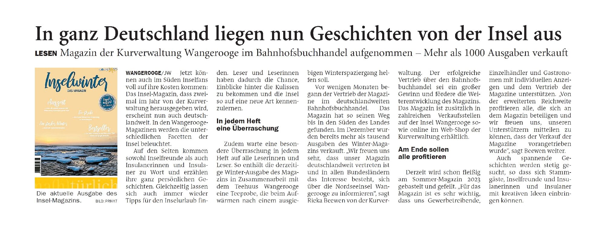 25.01.2023 Jeversches Wochenblatt – In ganz Deutschland liegen nun Geschichten von der Insel aus