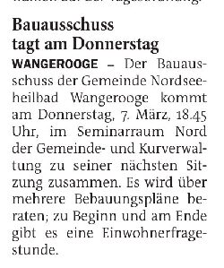 02.03.2024 Jeversches Wochenblatt – Bauausschuss tagt am Donnerstag