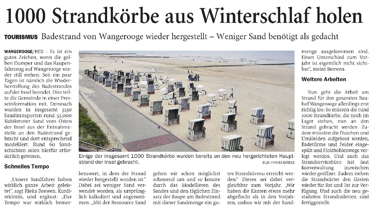 04.05.2024 Jeversches Wochenblatt – 1000 Strandkörbe aus Winterschlaf holen