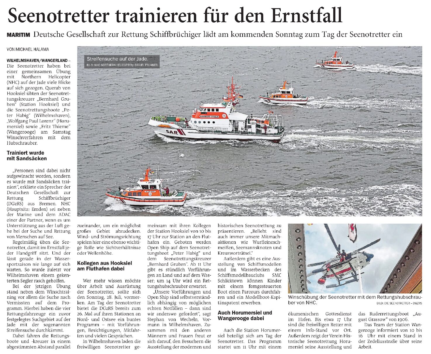 19.07.2024 Jeversches Wochenblatt – Seenotretter trainieren für den Ernstfall
