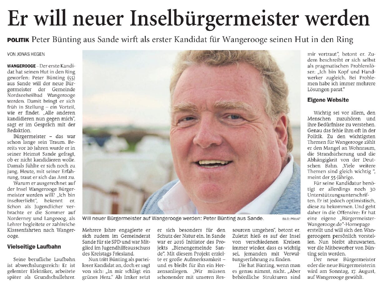 04.03.2025 Jeversches Wochenblatt – Er will neuer Inselbürgermeister werden