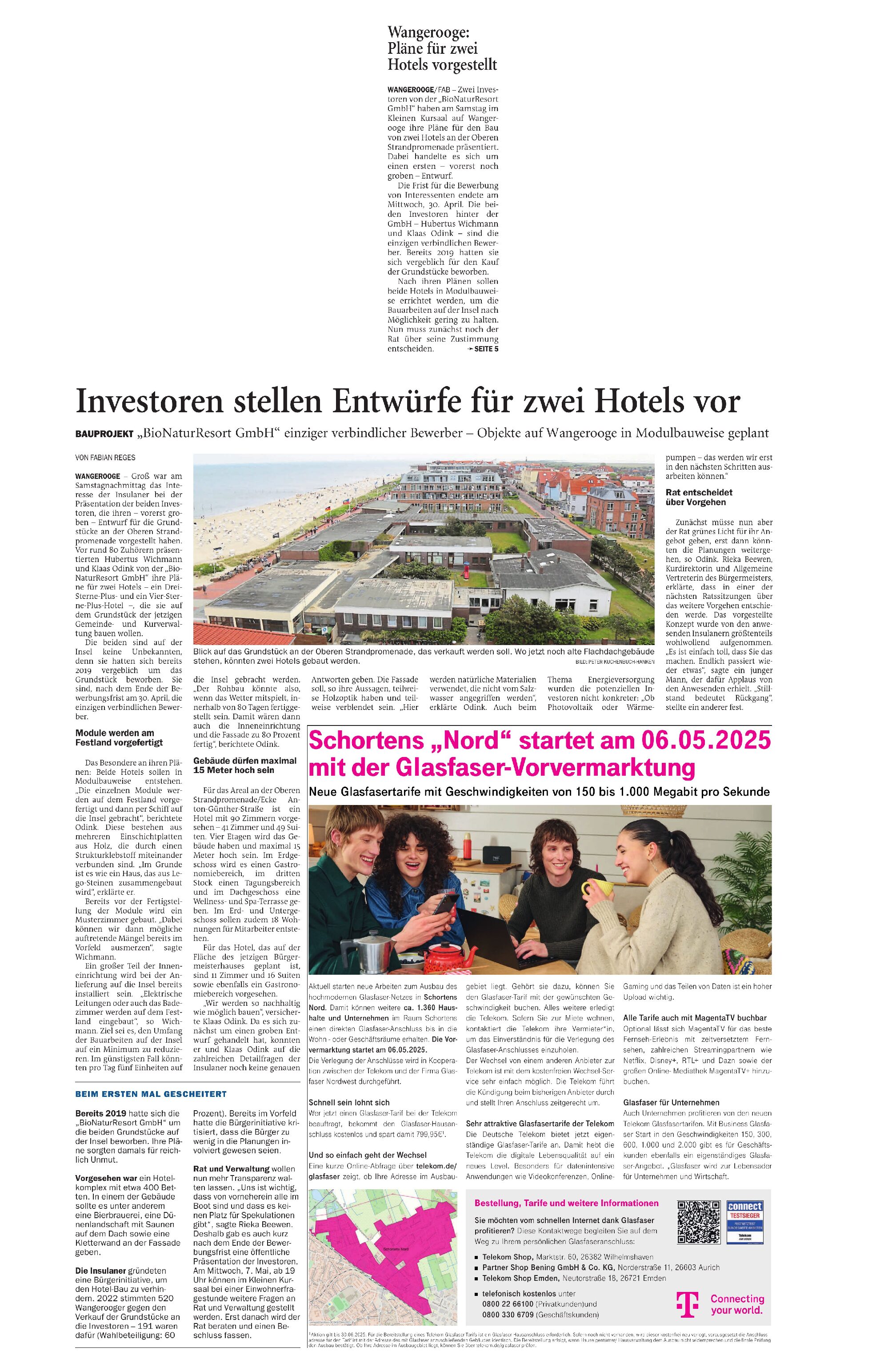 05.05.2025 Jeversches Wochenblatt – Investoren stellen Pläne für zwei Hotels vor