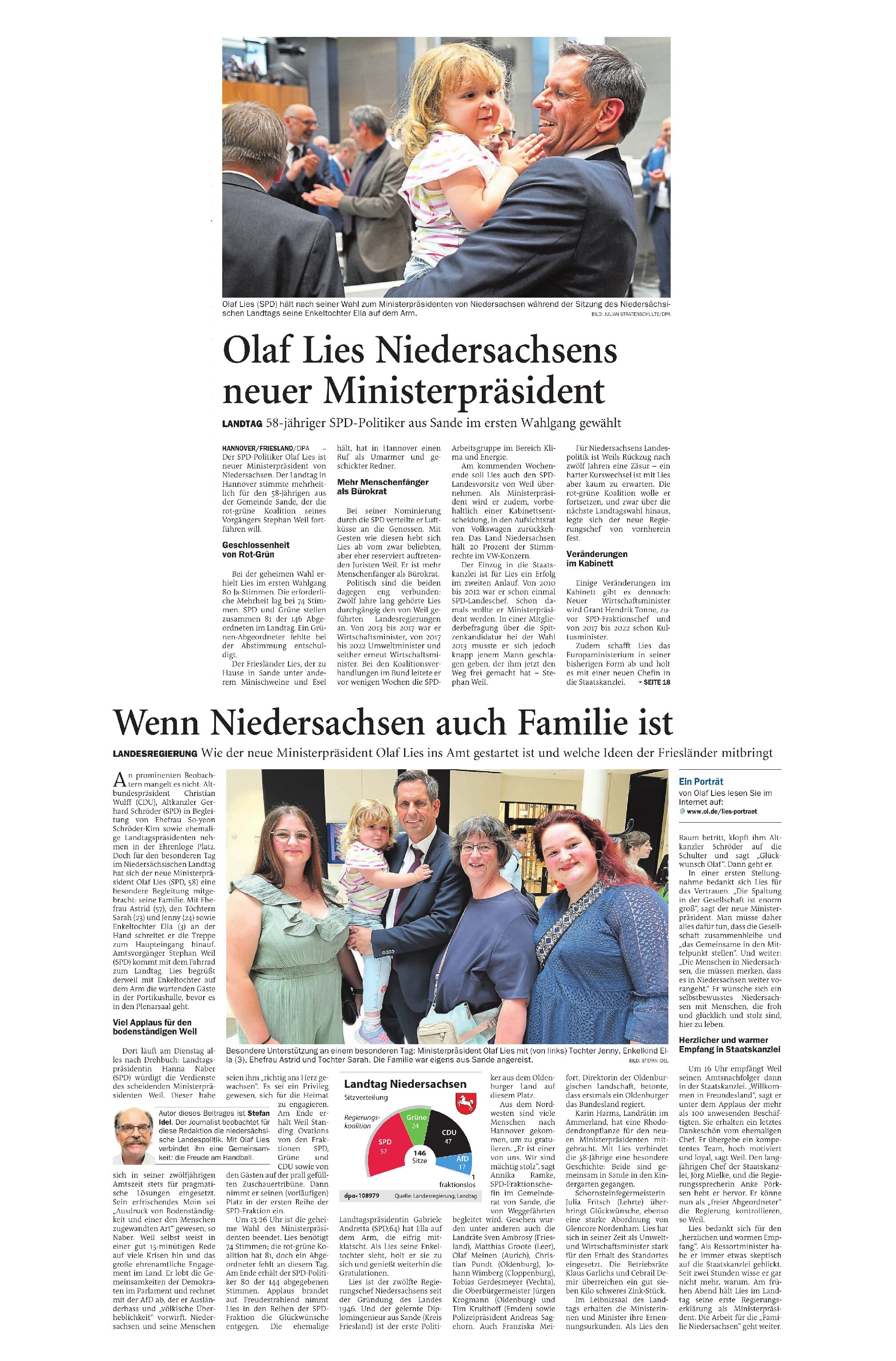 21.05.2025 Jeversches Wochenblatt – Olaf Lies Niedersachsens neuer Ministerpräsident