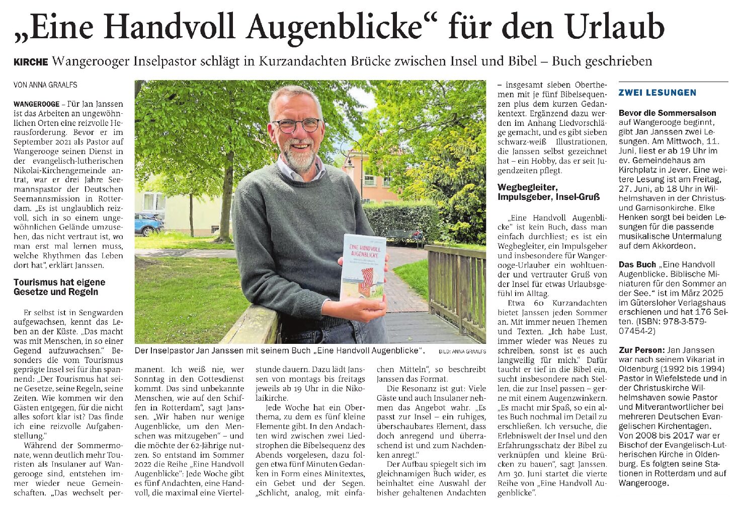 10.06.2025 Jeversches Wochenblatt – “Eine Handvoll Augenblicke” für den Urlaub