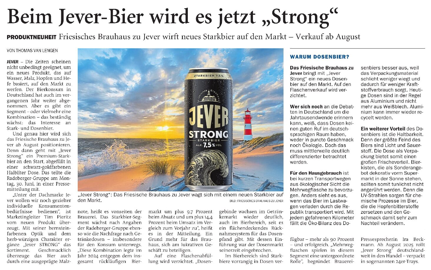 01.07.2025 Jeversches Wochenblatt – Beim Jever Bier wird es jetzt “Strong”