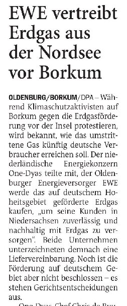 16.07.2025 Jeversches Wochenblatt – EWE vertreibt Erdgas aus der Nordsee vor Borkum