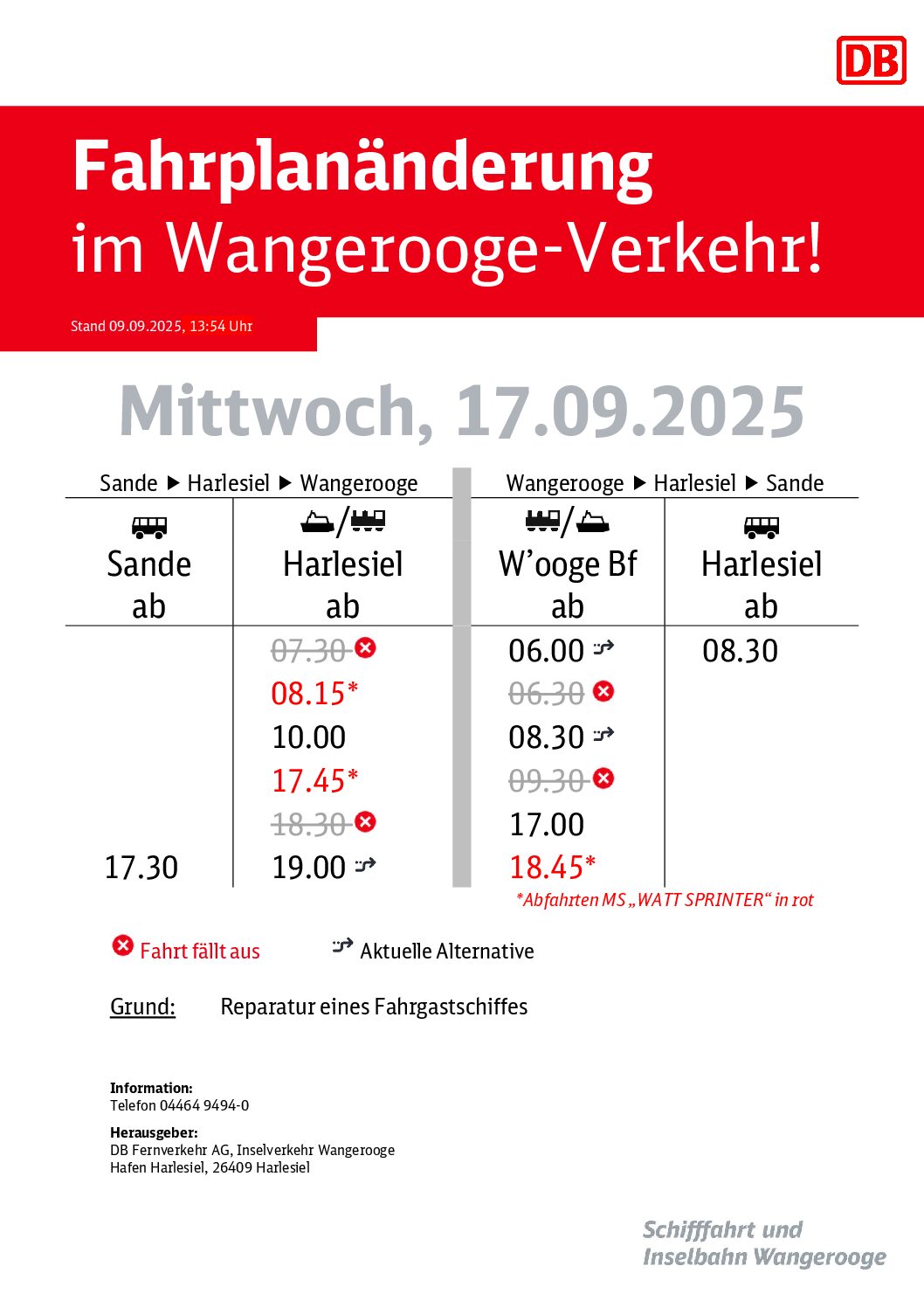 09.09.2025 DB/SIW Fahrplanänderung Mi.17.09.2025
