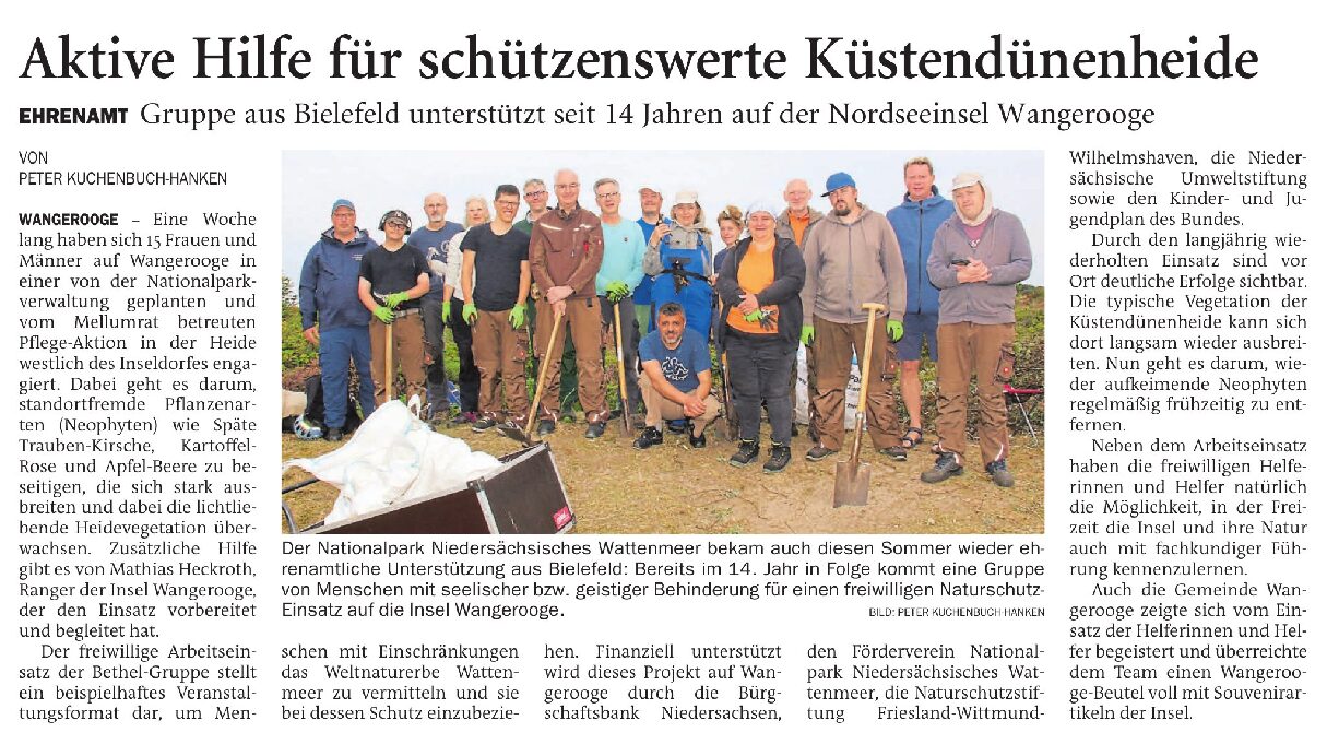 15.09.2025 Jeversches Wochenblatt – Aktive Hilfe für schützenswerte Küstendünenheide