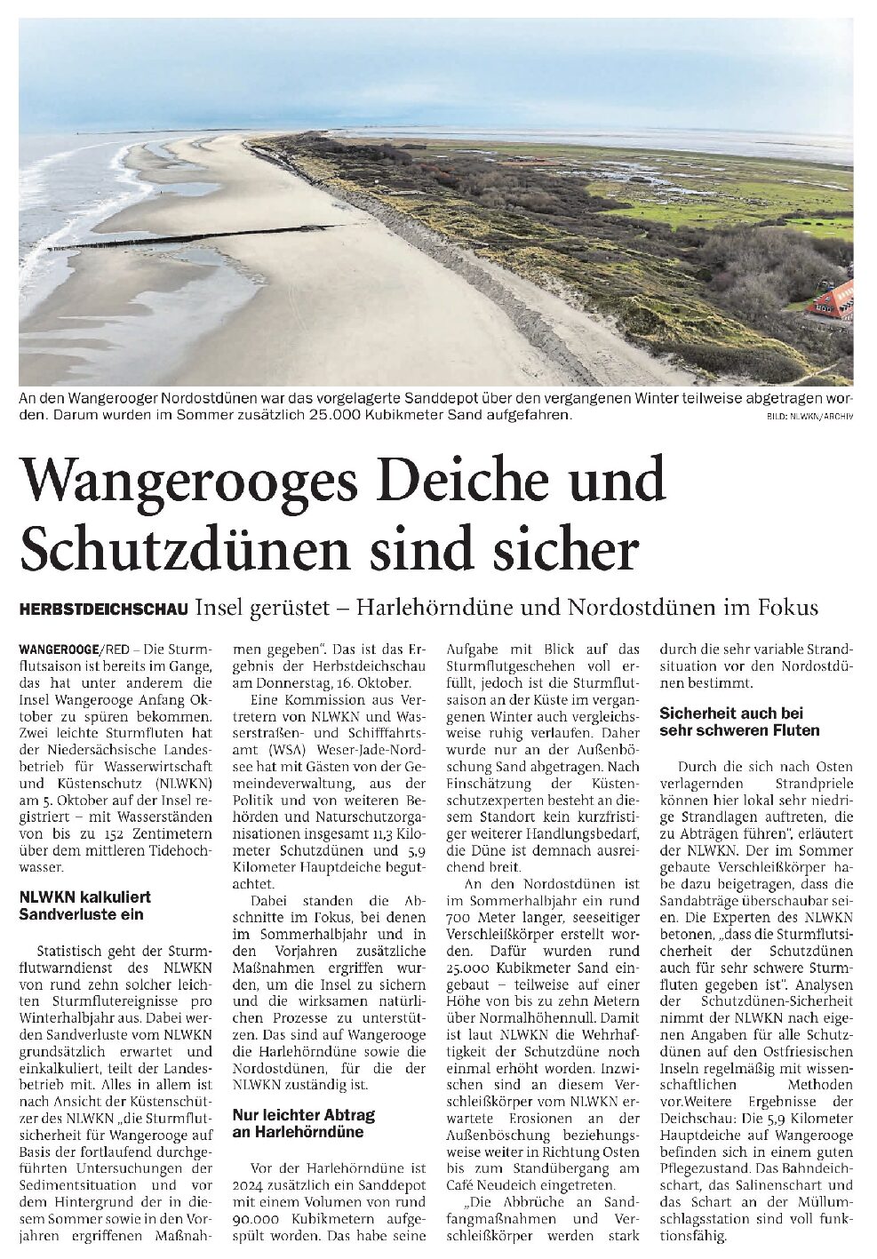 18.10.2025 Jeversches Wochenblatt – Wangerooges Deiche und Schutzdünen sind sicher