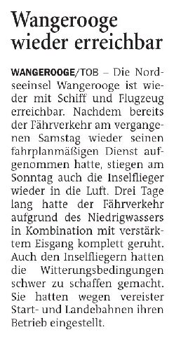 09.02.2026 Jeversches Wochenblatt – Wangerooge wieder erreichbar