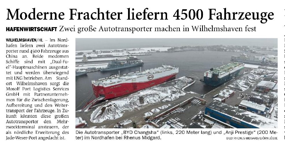 14.02.2026 Jeversches Wochenblatt – Moderne Frachter liefern 4500 Fahrzeuge 14.02.2026 Jeversches Wochenblatt – Moderne Frachter liefern 4500 Fahrzeuge