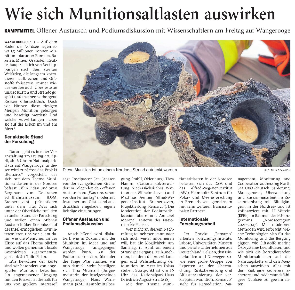 08.04.2026 Jeversches Wochenblatt – Wie sich Munitionsaltlasten auswirken