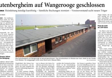 21.05.2025 Jeversches Wochenblatt – Gutenbergheim auf Wangerooge geschlossen 21.05.2025 Jeversches Wochenblatt – Gutenbergheim auf Wangerooge geschlossen