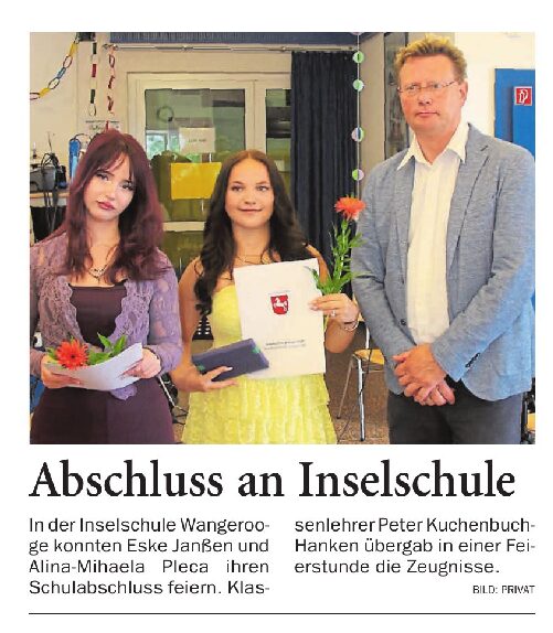 22.07.2026 Jeversches Wochenblatt – Abschluss an Inselschule 22.07.2026 Jeversches Wochenblatt – Abschluss an Inselschule