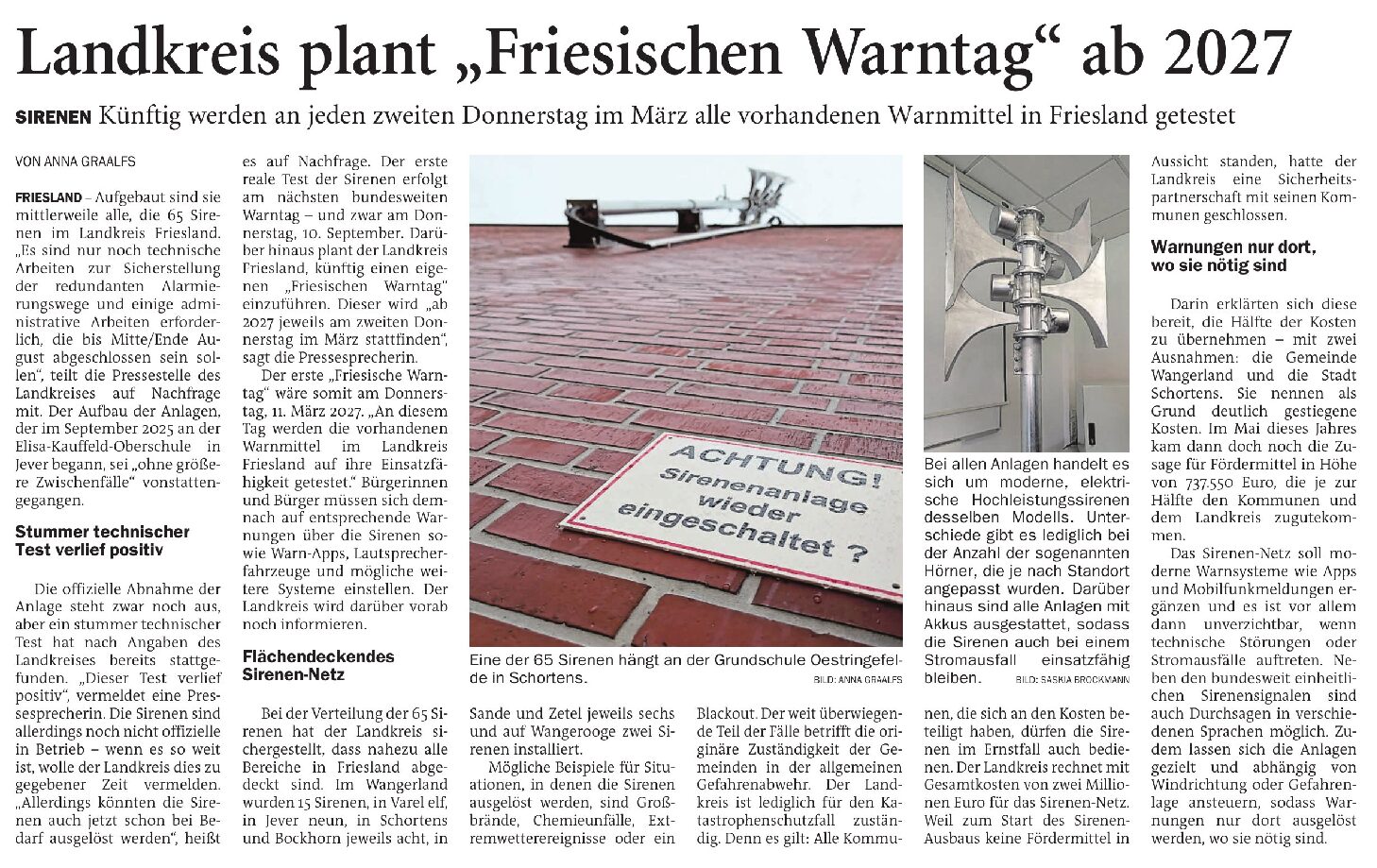 22.07.2026 Jeversches Wochenblatt – Landkreis plant “Fiesischen Warntag” ab 2027 22.07.2026 Jeversches Wochenblatt – Landkreis plant “Fiesischen Warntag” ab 2027