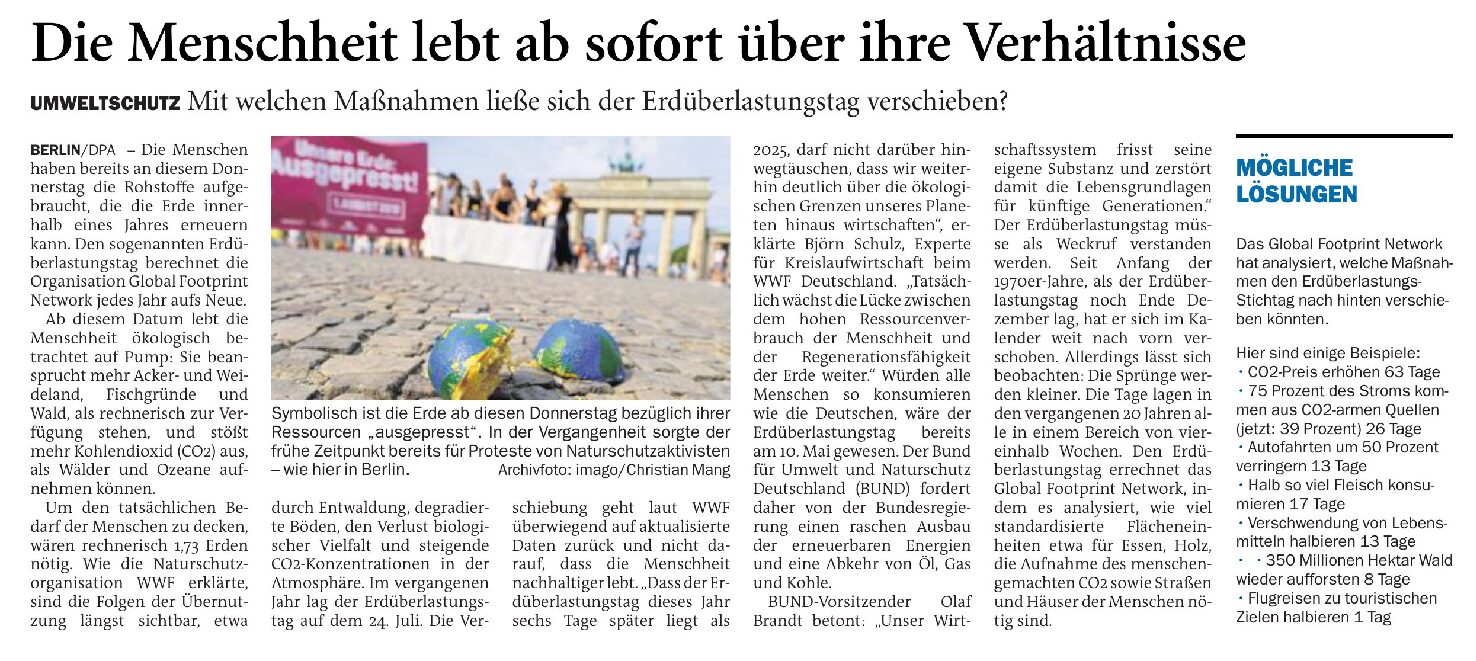 30.07.2026 Jeversches Wochenblatt – Die Menschheit lebt ab sofort über ihre Verhältnisse 30.07.2026 Jeversches Wochenblatt – Die Menschheit lebt ab sofort über ihre Verhältnisse