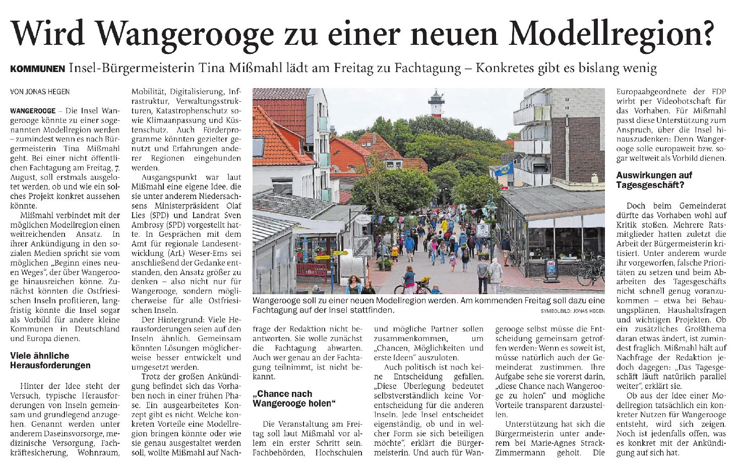 05.08.2026 Jeversches Wochenblatt – Wird Wangerooge zu einer Modellregion? 05.08.2026 Jeversches Wochenblatt – Wird Wangerooge zu einer Modellregion?