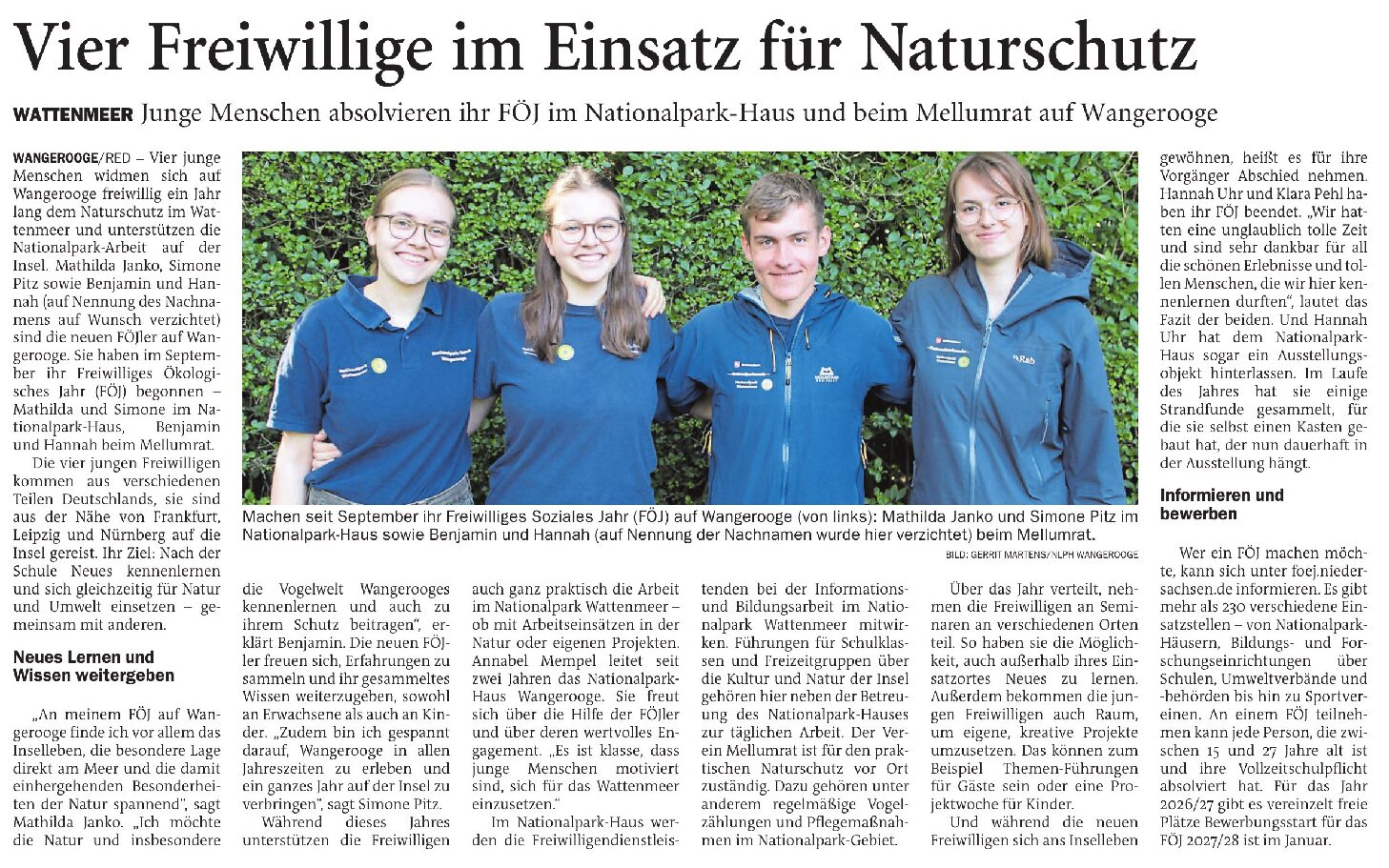 14.09.2026 Jeversches Wochenblatt – Vier Freiwillige im Einsatz für Naturschutz